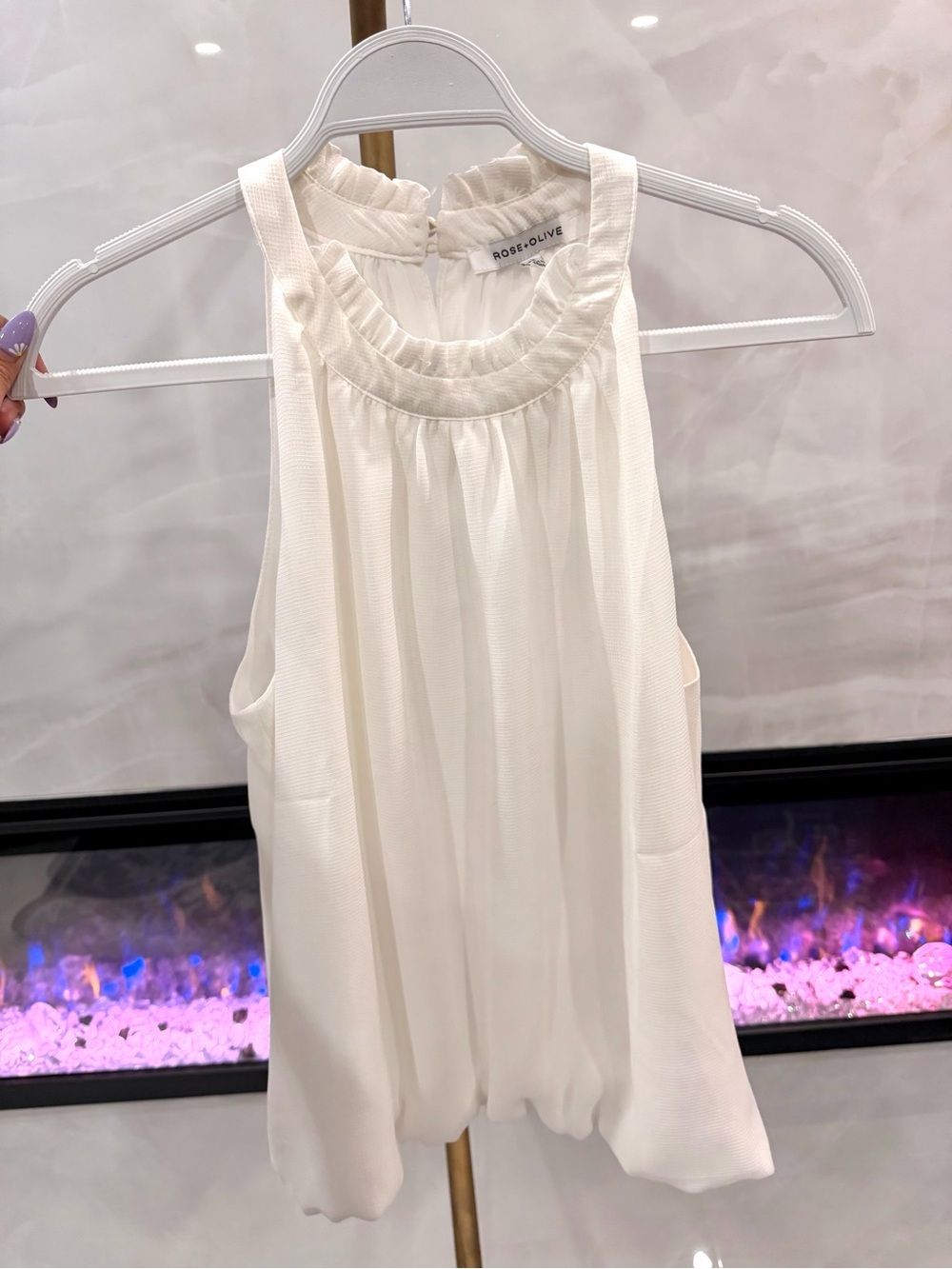 Rose & Olive Cream Ruffled Halter Sleeveless Blouse